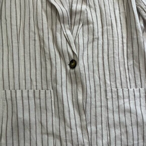 H by Halston V-Neck Linen Blend Sliver Stripes Metallic Pocket Blazer Size L - Picture 3 of 9